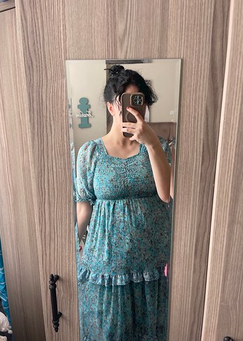 Turkuaz Bohem Uzun Elbise - Görsel 2