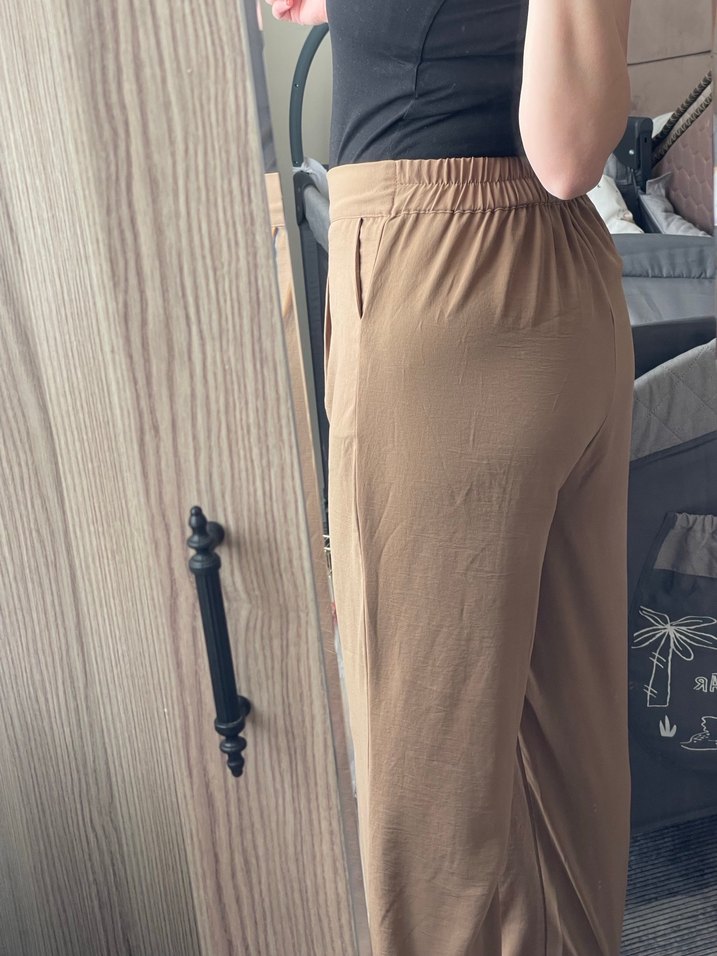 Bej Düğmeli Kadın Keten Pantolon - Görsel 2