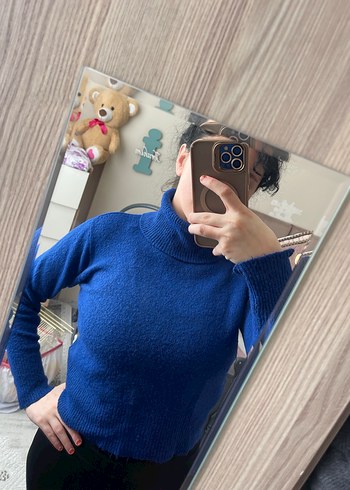 Lacivert Boğazlı İnce Triko Kadın Kazak - Görsel 2