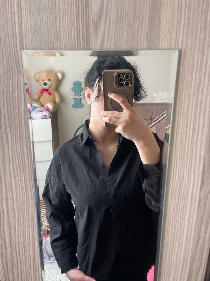 Siyah  Rahat Kesim Kadın Gömlek - Görsel 2