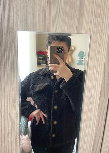 Siyah peluş mont - Görsel 2