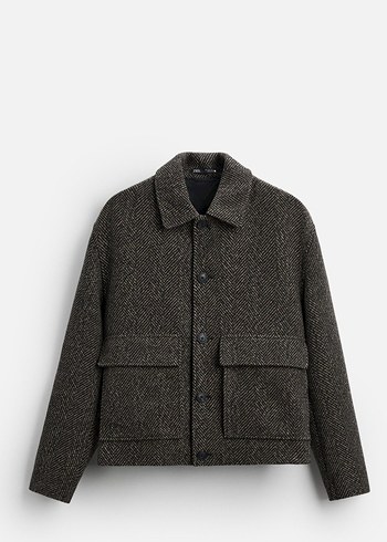 zara kahverengi crop ceket - Görsel 4