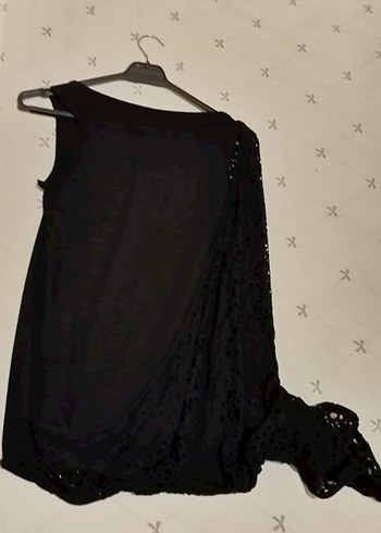 Dantel Yaka Siyah Geniş Kesim Bluz - Görsel 2