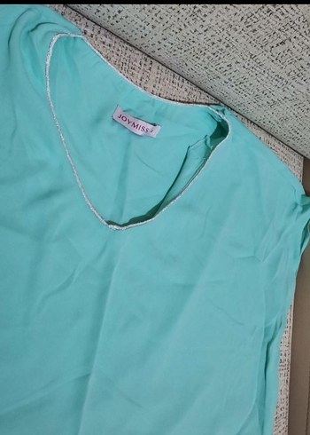 Turkuaz Kısa Kollu Keten Tişört - Görsel 3