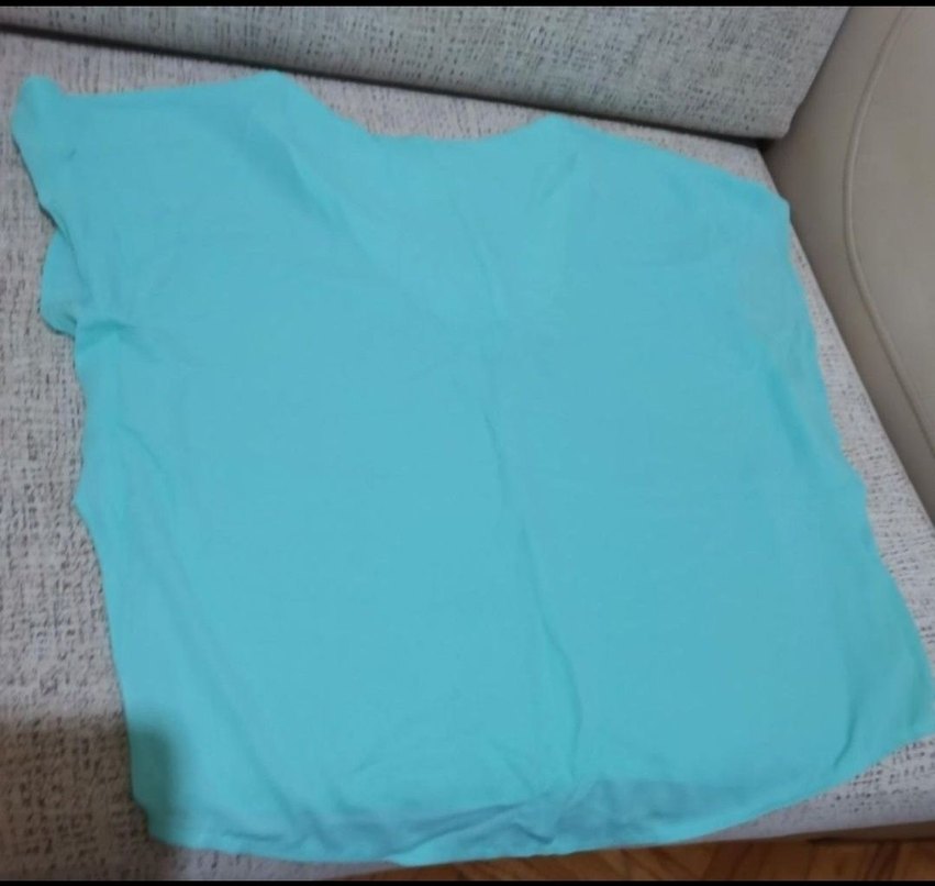 Turkuaz Kısa Kollu Keten Tişört - Görsel 2