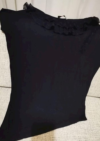 Siyah Dokuma Salaş Geniş Yaka Bluz - Görsel 2