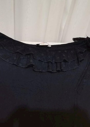 Siyah Dokuma Salaş Geniş Yaka Bluz - Görsel 3