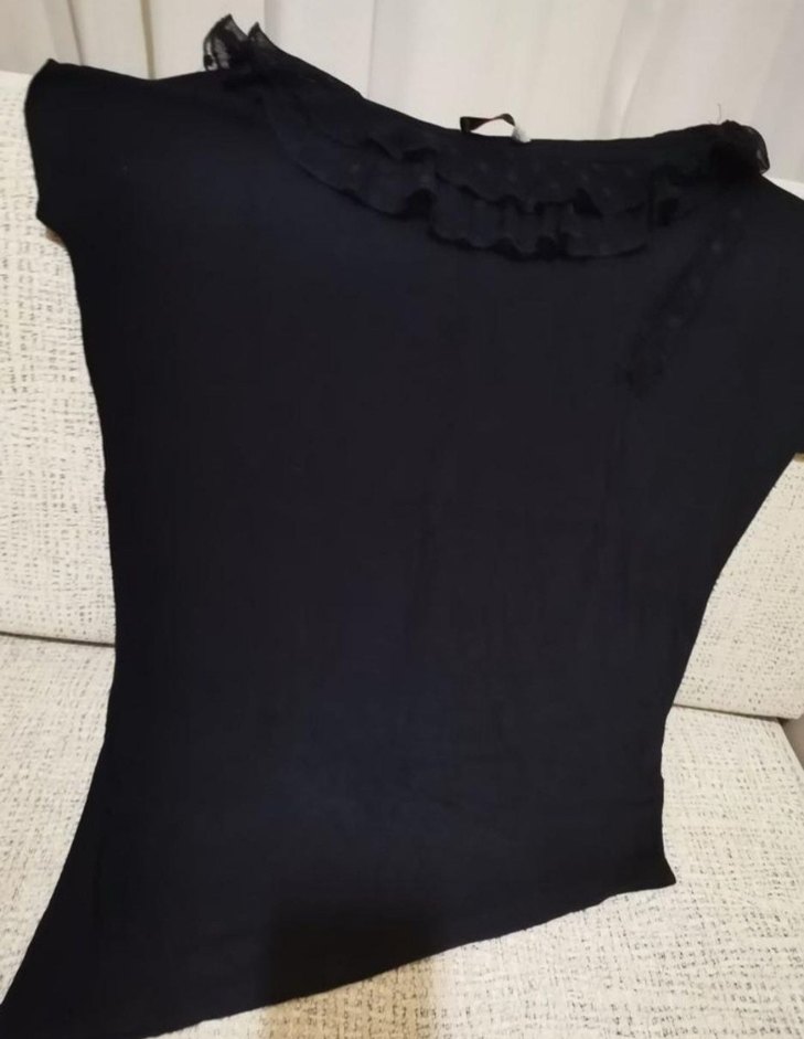 Siyah Dokuma Salaş Geniş Yaka Bluz - Görsel 2