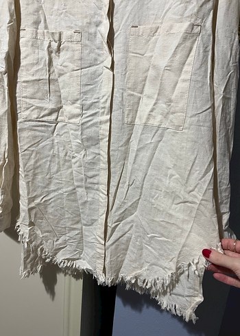 Uzun Kollu Beyaz Keten Bohem Gömlek - Görsel 3