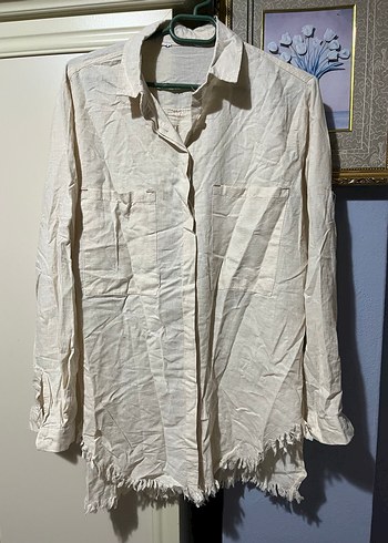 Uzun Kollu Beyaz Keten Bohem Gömlek - Görsel 5