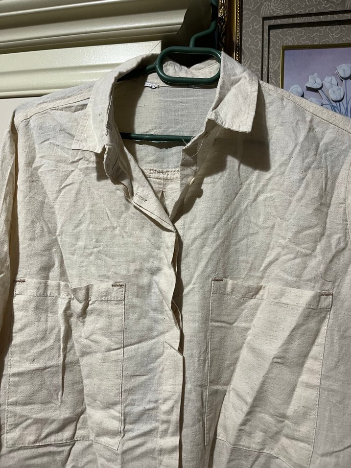 Uzun Kollu Beyaz Keten Bohem Gömlek - Görsel 4