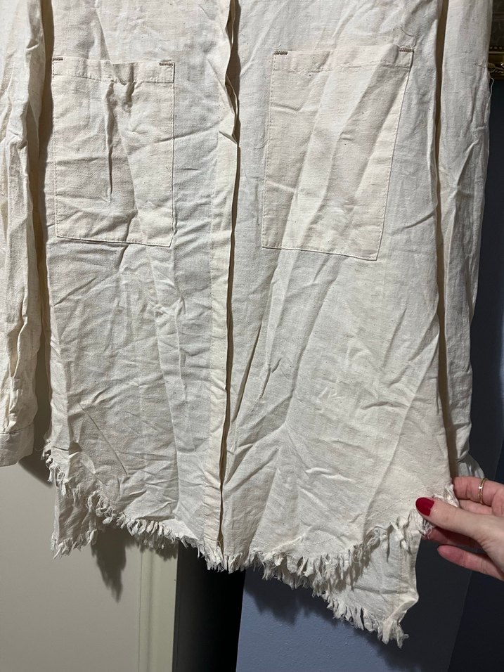 Uzun Kollu Beyaz Keten Bohem Gömlek - Görsel 3