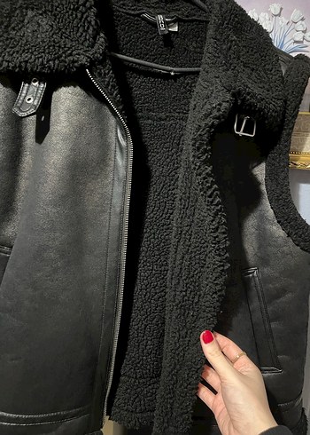 Siyah Kürklü Deri Biker Yelek - Görsel 5