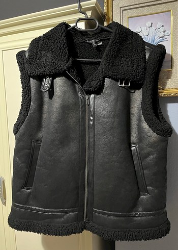 Siyah Kürklü Deri Biker Yelek - Görsel 3