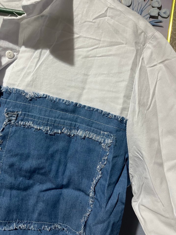 Düğmeli Kot Detaylı Beyaz Kadın Gömlek - Görsel 2