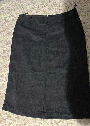 Gri Midi Denim Kalem Etek koton - Görsel 4