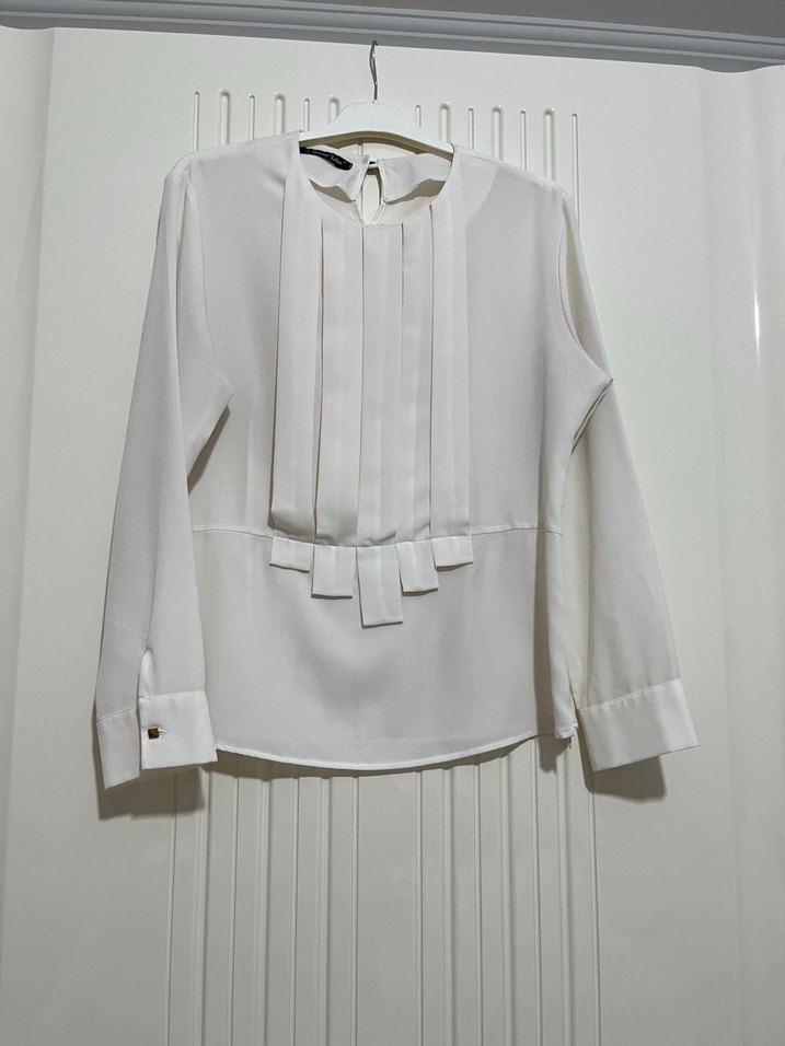 Krem renkte Uzun Kollu Kadın Gömlek - Görsel 2