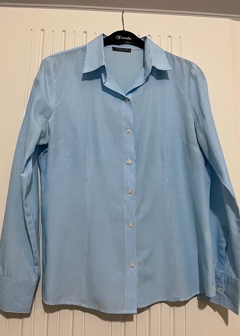 Mavi Klasik Uzun Kollu Kadın Gömlek - Görsel 2