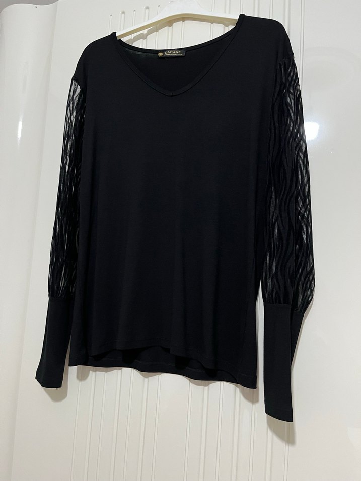 Siyah V Yaka Uzun Kollu penye - Görsel 3