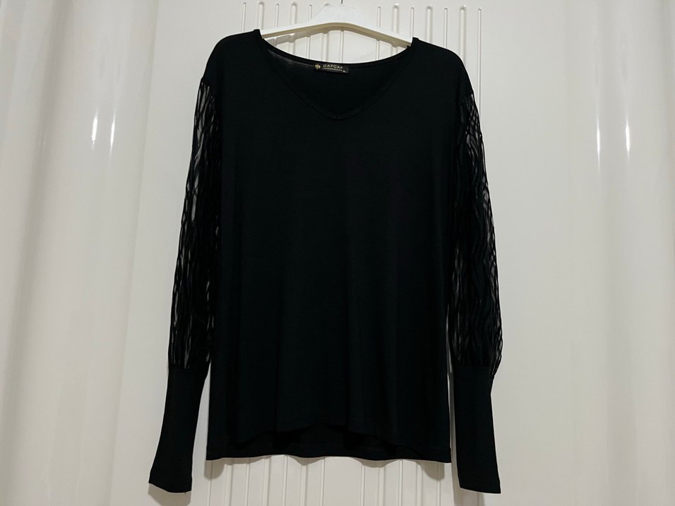 Siyah V Yaka Uzun Kollu penye - Görsel 2