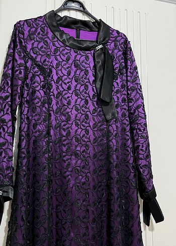 Mor Dantel Detaylı Uzun özel dikim elbise - Görsel 2