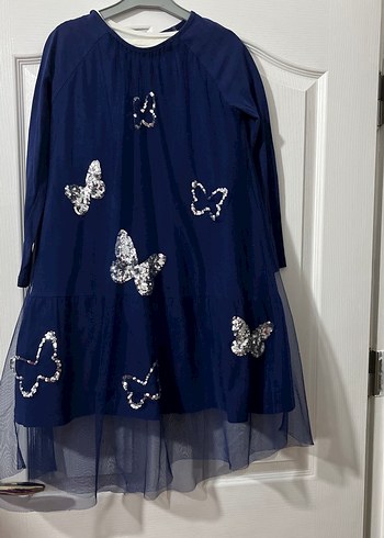 Kelebek İşlemeli Lacivert Kız Elbisesi - Görsel 3