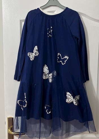 Kelebek İşlemeli Lacivert Kız Elbisesi - Görsel 2