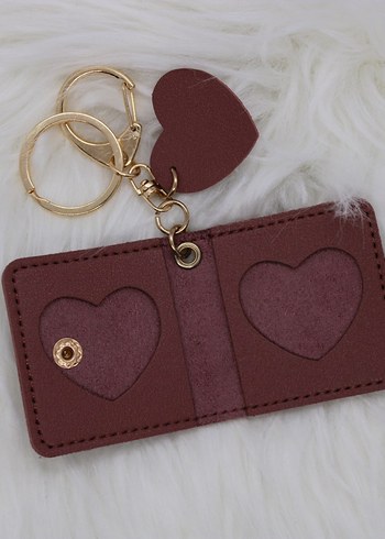 Mürdüm kalp detaylı fotoğraflı kadın anahtarlık - Görsel 3