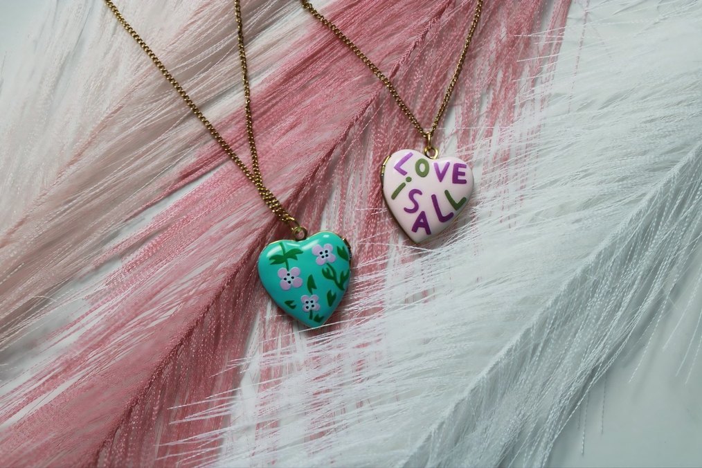 Mini Turkuaz Çiçekli Bohem Kalp Kolye - Görsel 3