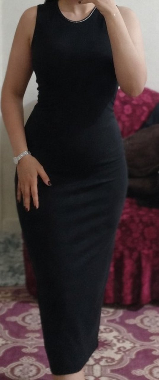 Siyah uzun bisiklet yakaElbise - Görsel 2