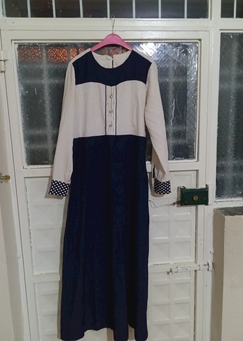 Mavi Beyaz Uzun Kollu Salaş Elbise - Görsel 4