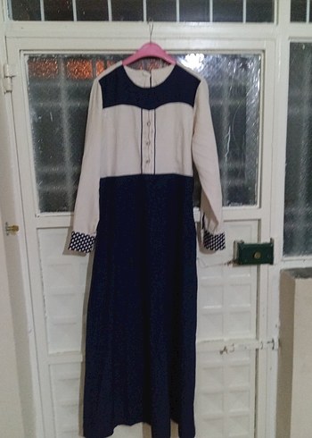 Mavi Beyaz Uzun Kollu Salaş Elbise - Görsel 3