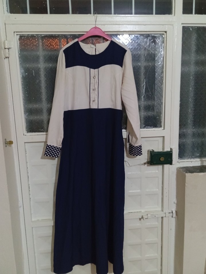 Mavi Beyaz Uzun Kollu Salaş Elbise - Görsel 4