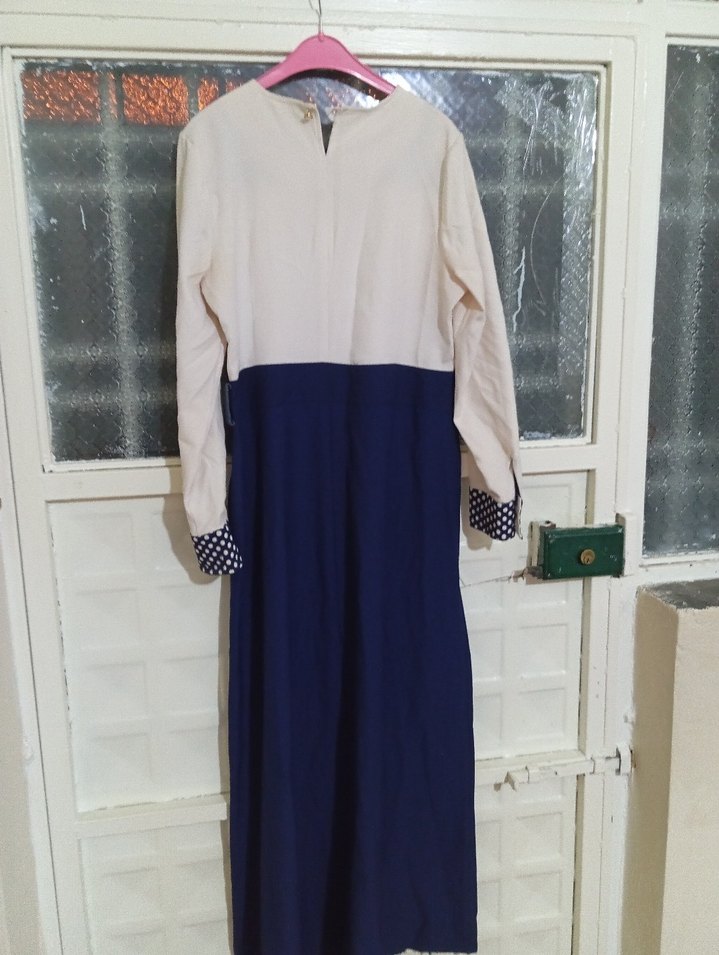 Mavi Beyaz Uzun Kollu Salaş Elbise - Görsel 2