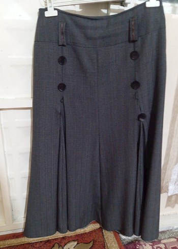 Gri Kemerli Uzun Keten Etek - Görsel 2