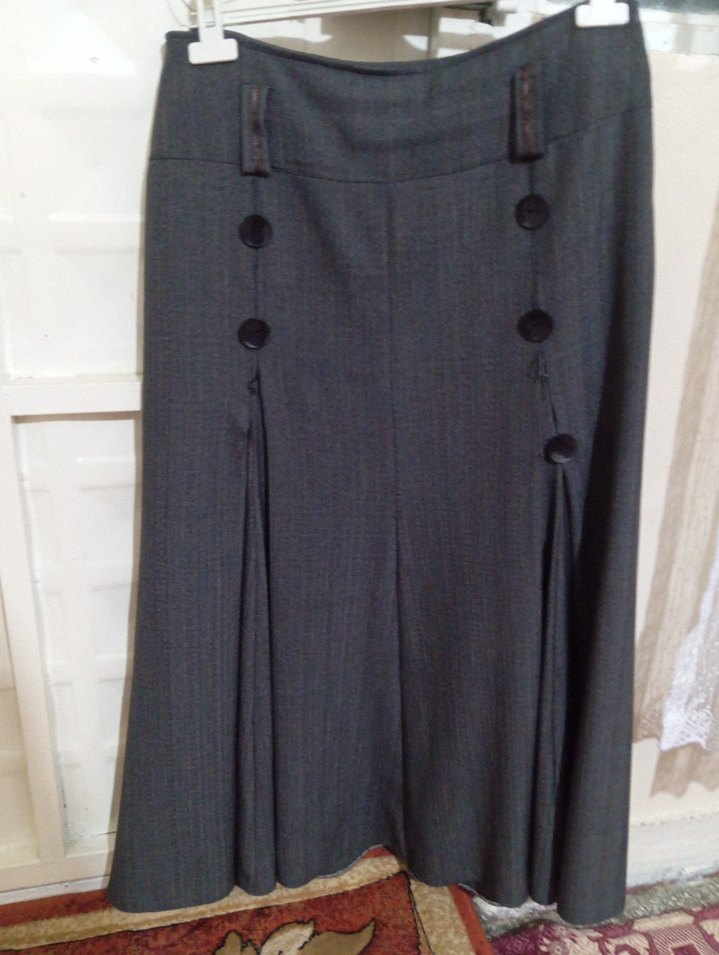 Gri Kemerli Uzun Keten Etek - Görsel 2