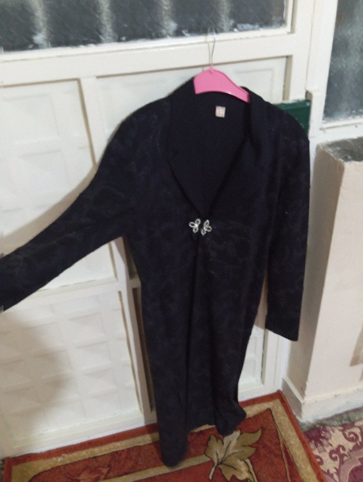 Düğmeli Siyah Uzun simli  Kaban - Görsel 2