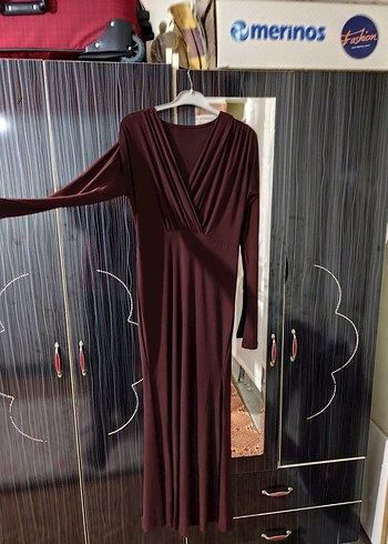 kahve rengi Drapeli Elbise - Görsel 4