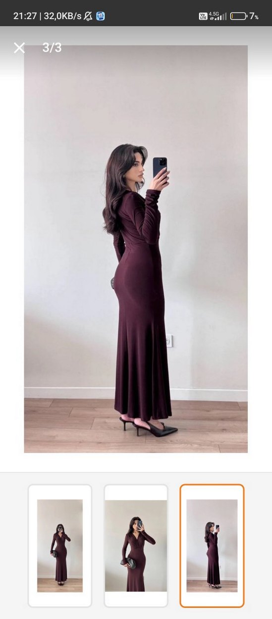 kahve rengi Drapeli  Elbise - Görsel 2