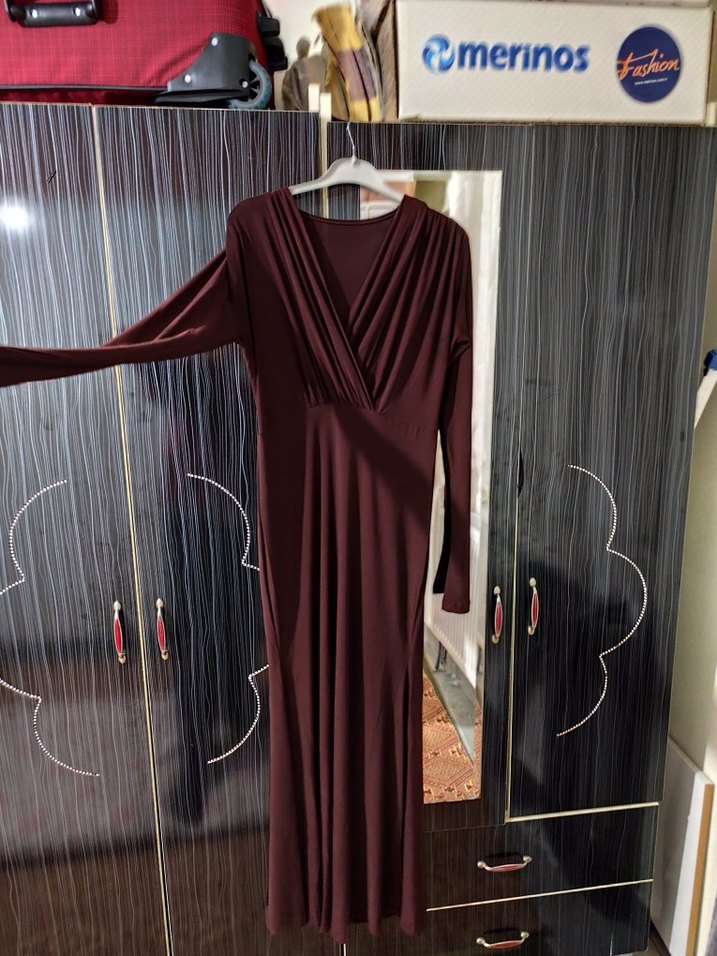 kahve rengi Drapeli  Elbise - Görsel 4