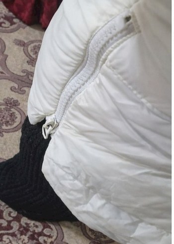 Beyaz Kadın Şişme Kaban, Yüksek Yakalı, Midi Boy - Görsel 4