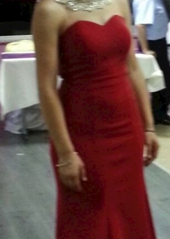 Kırmızı Yaka ve sırt Taş İşlemeli Detaylı Abiye Elbise - Görsel 5