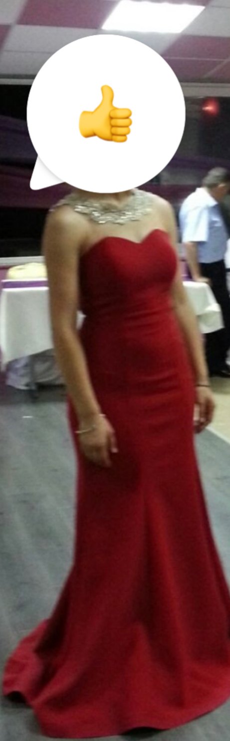 Kırmızı Yaka ve sırt Taş İşlemeli Detaylı Abiye Elbise - Görsel 5