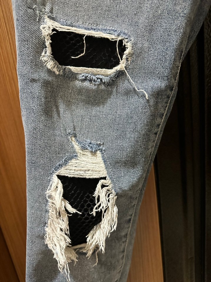 Gri Bol Fit Yırtık Midi Denim Pantolon - Görsel 2