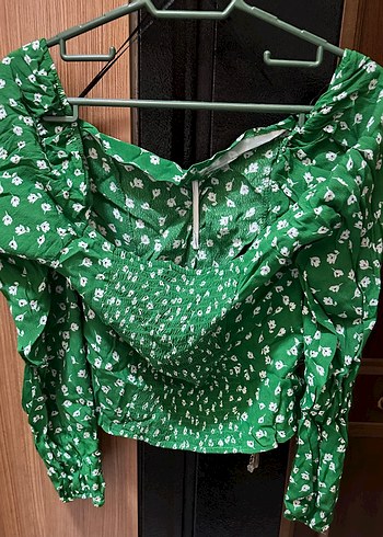 Yeşil V Yakalı Uzun Kollu Bluz - Görsel 2