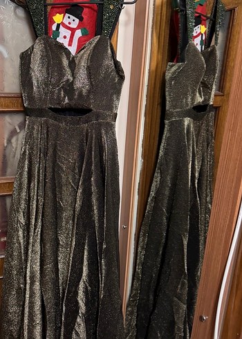 Simli kahverengi Abiye Elbise - Görsel 6