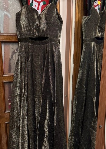 Simli kahverengi Abiye Elbise - Görsel 5