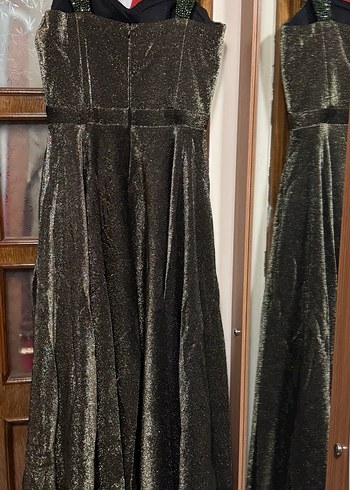 Simli kahverengi Abiye Elbise - Görsel 4