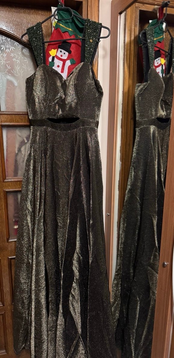 Simli kahverengi Abiye Elbise - Görsel 5