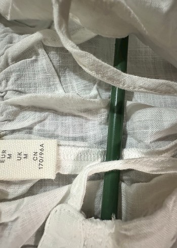 Beyaz Keten V Yakalı Kısa Kollu Gömlek - Görsel 5